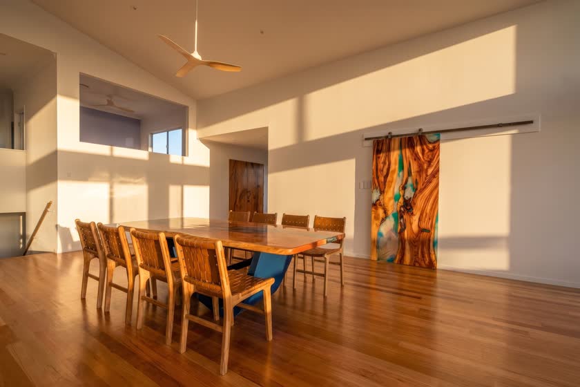 Open-plan dining room in a finished home