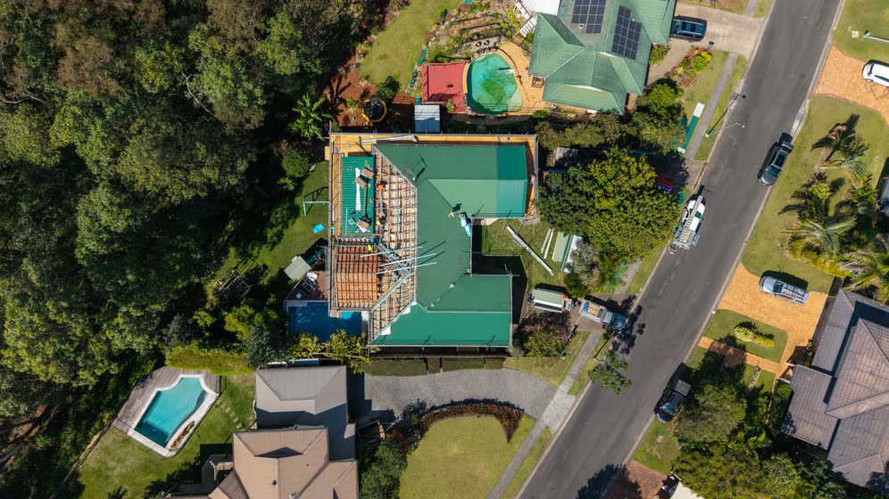 Aerial view of a house raising job